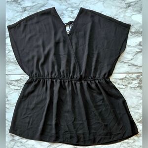 Torrid Black Faux Wrap Smocked Top